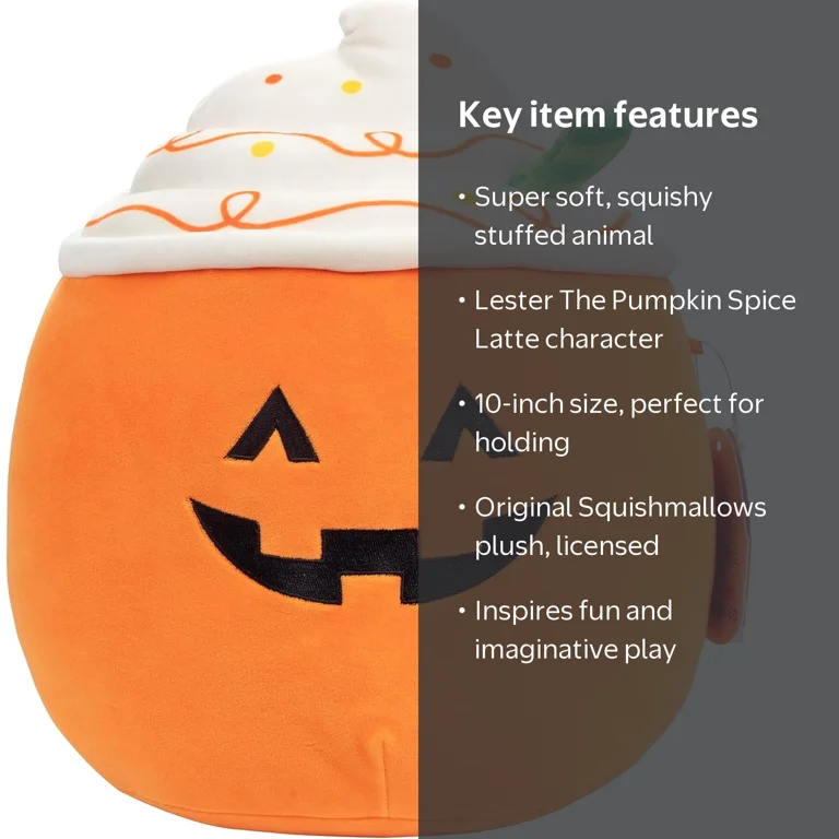 Squishmallows, Plush Gift, 10-Inch Lester The Pumpkin Spice Latte