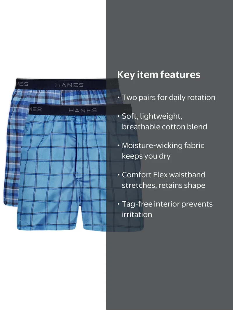 Underwear Boxers Pack, 2-Pack, Moisture-Wicking Boxer Underwear