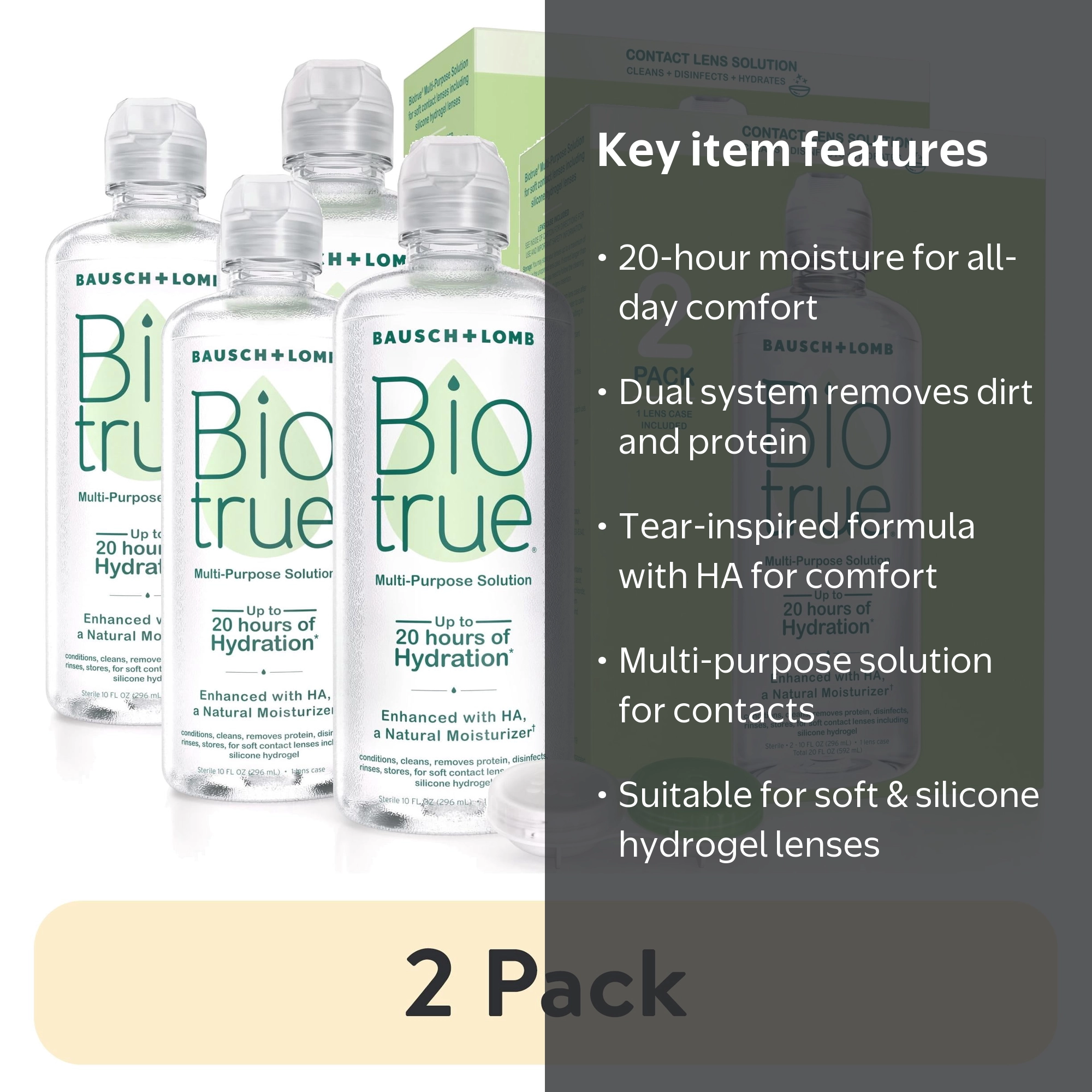 2 pack) Biotrue Original Multi-Purpose Contact Lens Solution with