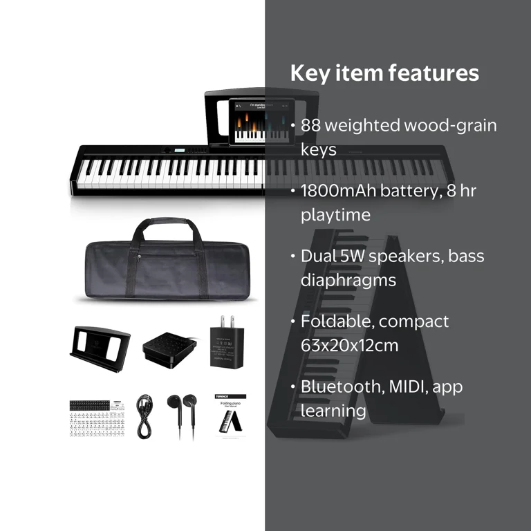Terence 88-Key Folding Digital Piano, Portable, Weighted Full-Size