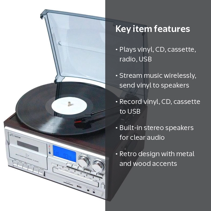 Victor, Music Center, 8-in-1, with 3-Speed Turntable, CD MP3