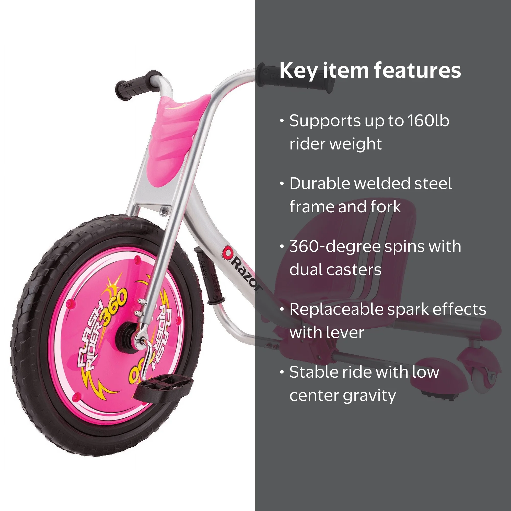 Razor FlashRider 360 Tricycle with Sparks - Pink, 16