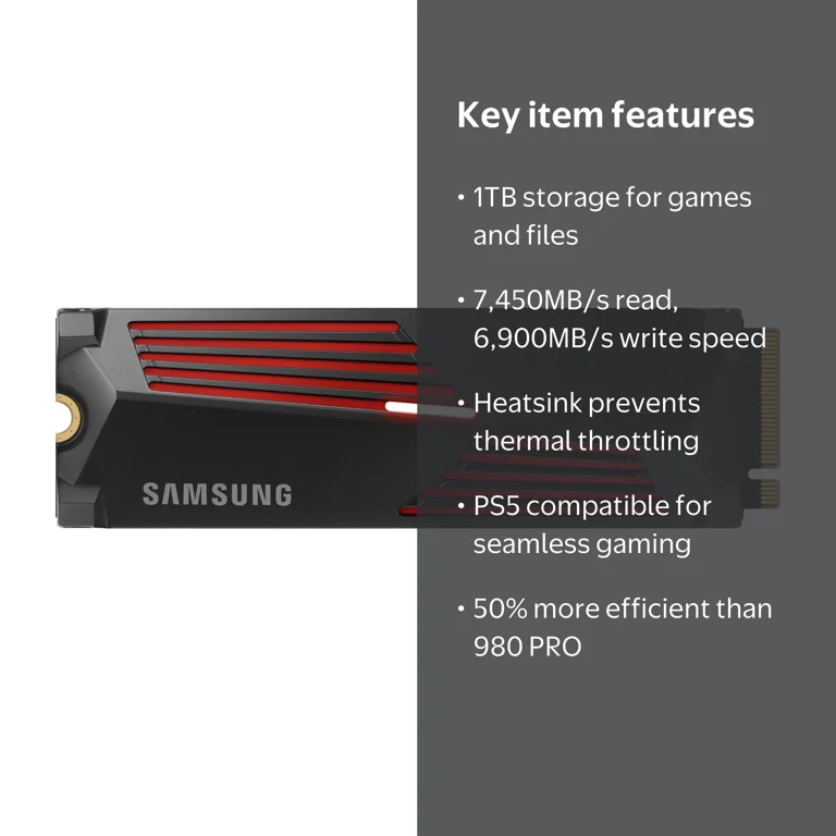 Samsung SSD 990 PRO with Heatsink 1TB, PCIe 4.0, Seq. Read Speeds