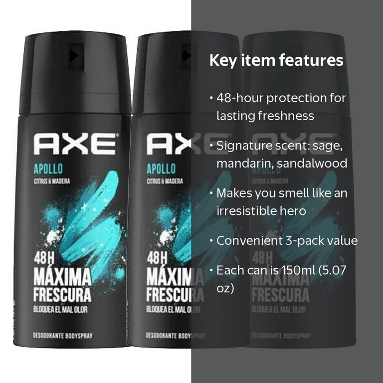 3 Pack Axe Apollo Mens Deodorant Body Spray, 150ml (5.07 oz)