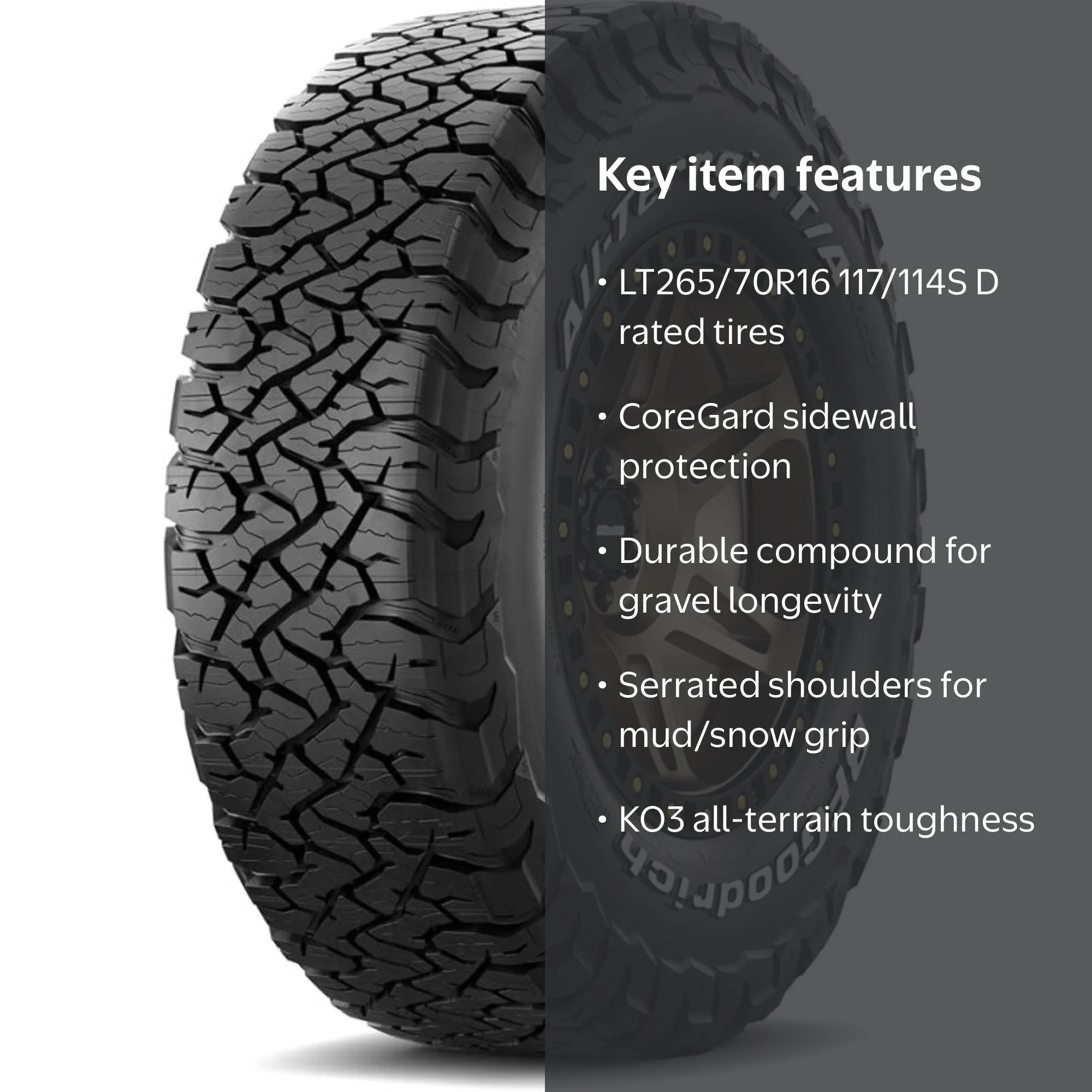 BFGoodrich, All-Terrain T/A KO3, LT265/70R16 117/114S D - Walmart.com