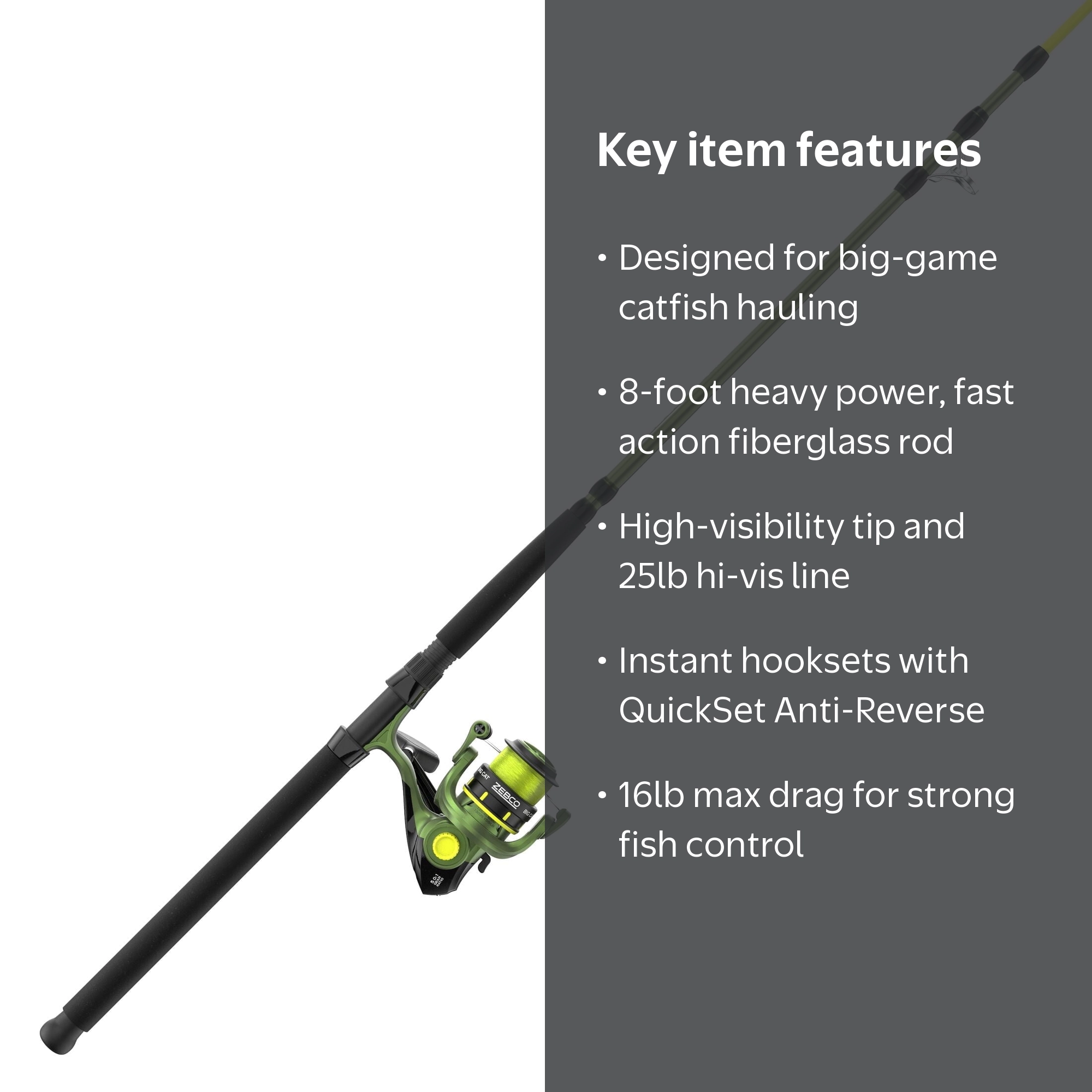 Zebco Big Cat Spinning Reel and Fishing Rod Combo, 8-Foot Rod