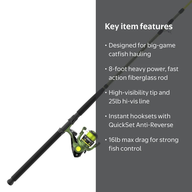 Zebco Big Cat Spinning Reel and Fishing Rod Combo, 8-Foot Rod