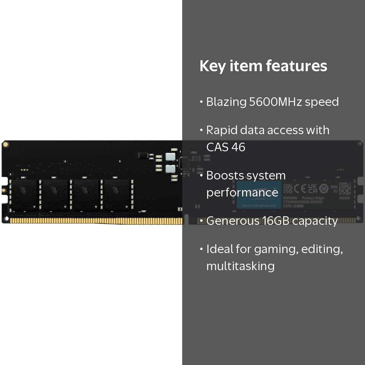 Crucial, DDR5 Desktop Memory, 16GB 5600MHz CT16G56C46U5 - Walmart.com