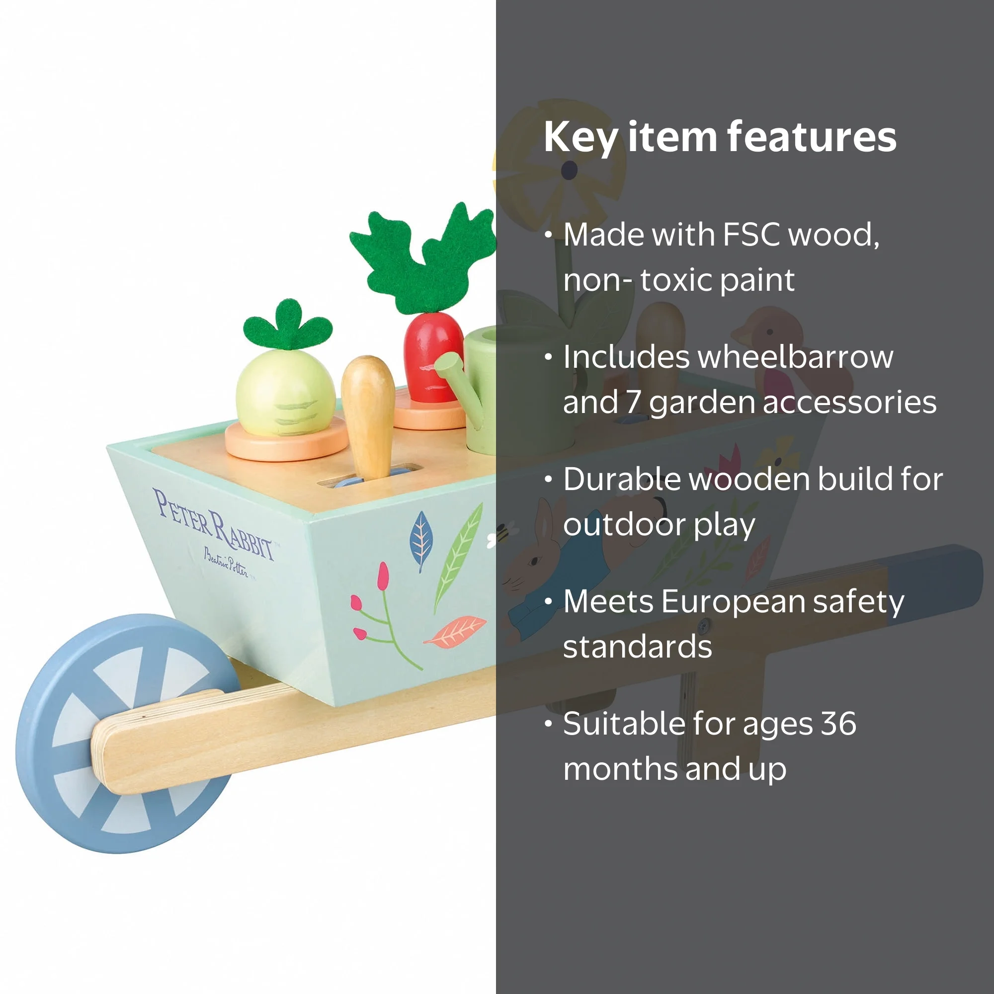 Orange Tree Toys Peter Rabbit: Wheelbarrow - Wooden Wheeled Garden