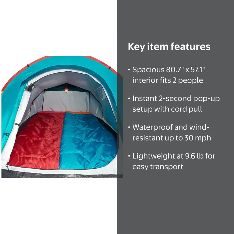 Quechua 2-Person Tent, Easy Setup, Waterproof, Hiking and