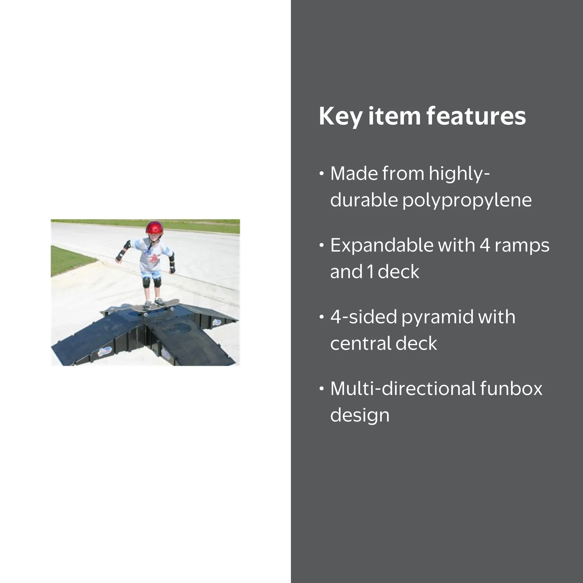 LandWave Durable Plastic Skateboard Ramp System, 4-Sided Pyramid