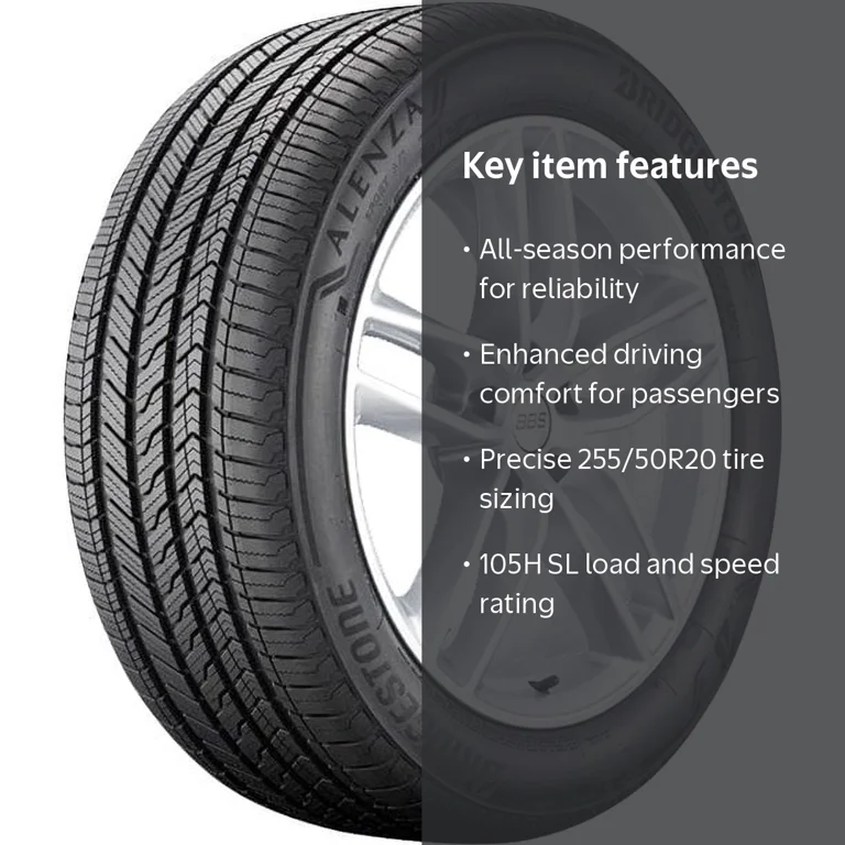 255/50R20 Bridgestone Alenza Sport A/S 105H SL Black Wall Tire