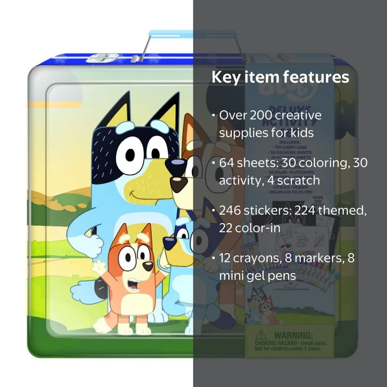 Bluey Deluxe Art Set with Metal Carrying Case for Kids Over 200