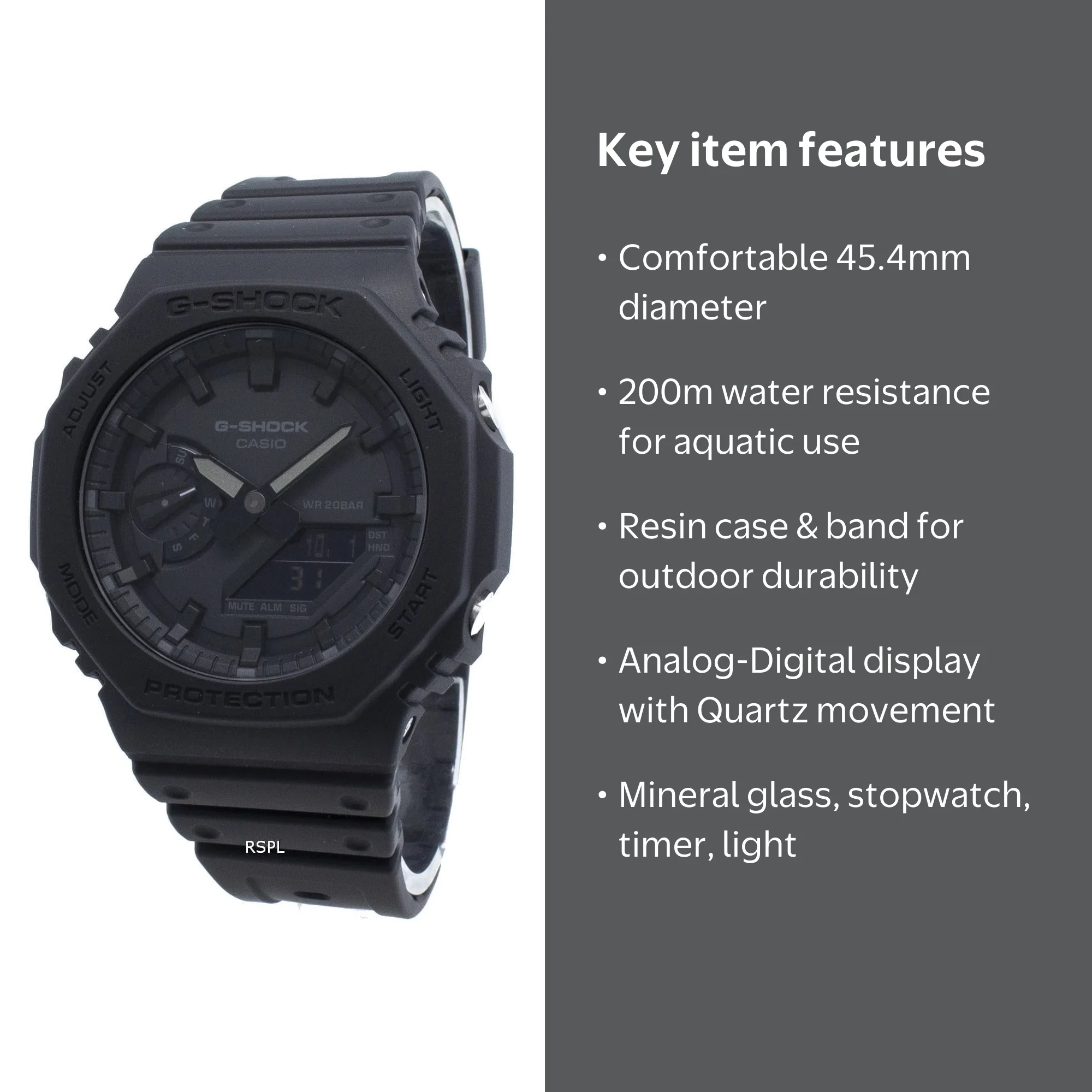 Casio G-Shock GA-2100-1A1, World Time Quartz Men's Watch, Analog