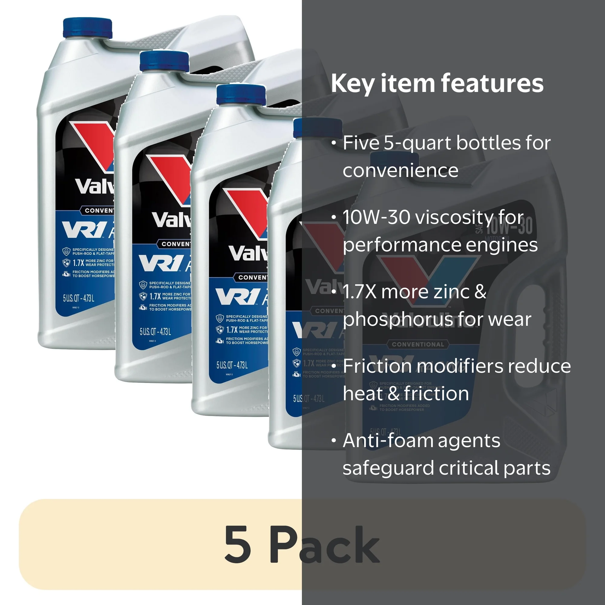 5 pack) Valvoline VR1 Racing 10W-30 Motor Oil 5 QT - Walmart.com