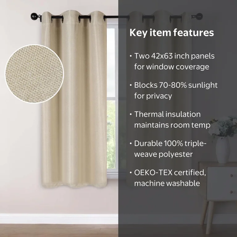 Superior Jaxon Blackout Curtains - Set of 2, 42 x 63, Beige