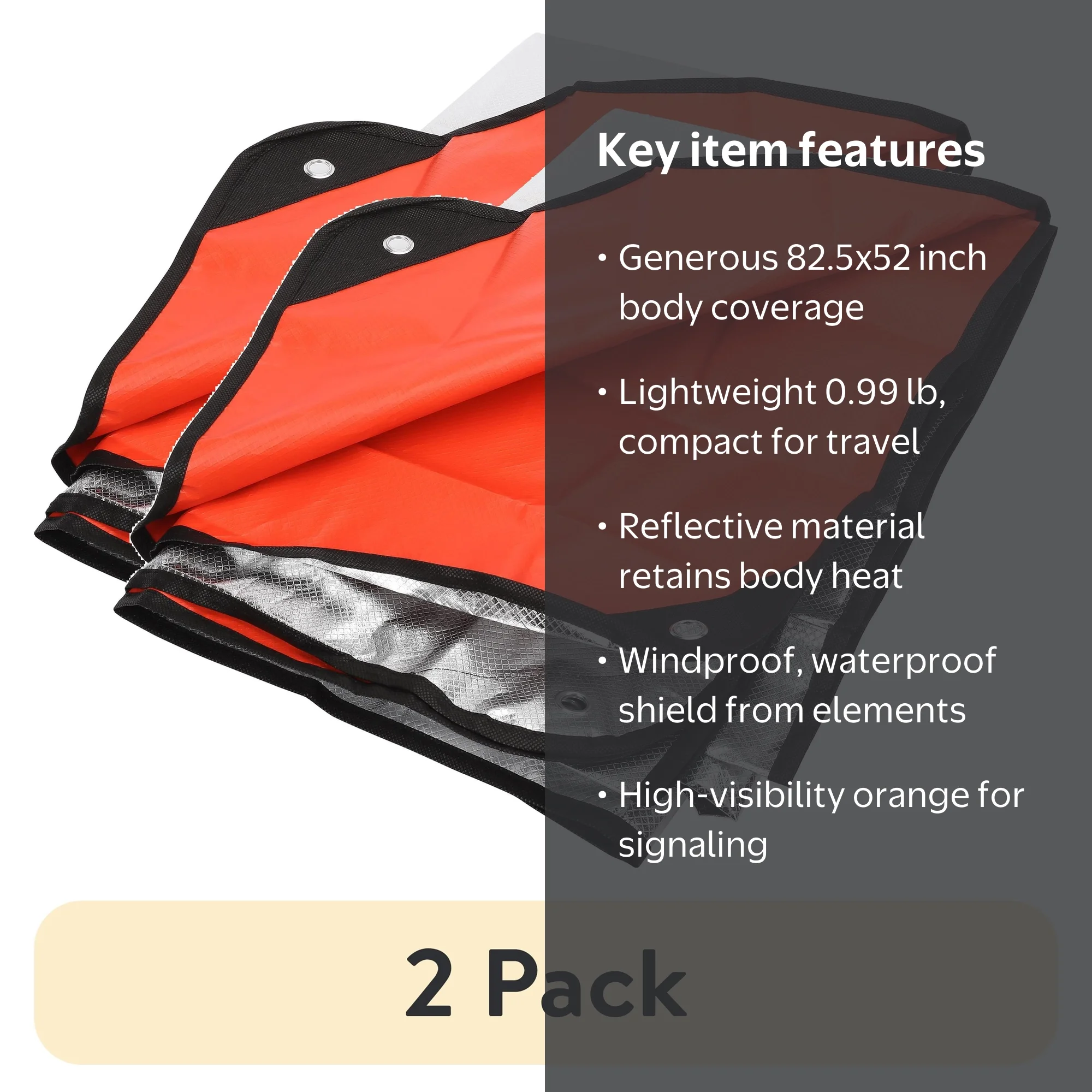 2 pack) Ozark Trail Emergency Survival Camping Blanket, Orange