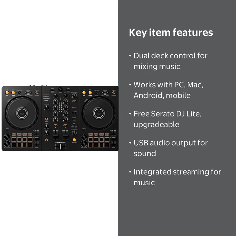 Pioneer 2-Deck DJ Controller DDJFLX4, USB Audio, Mix Music, Stereo