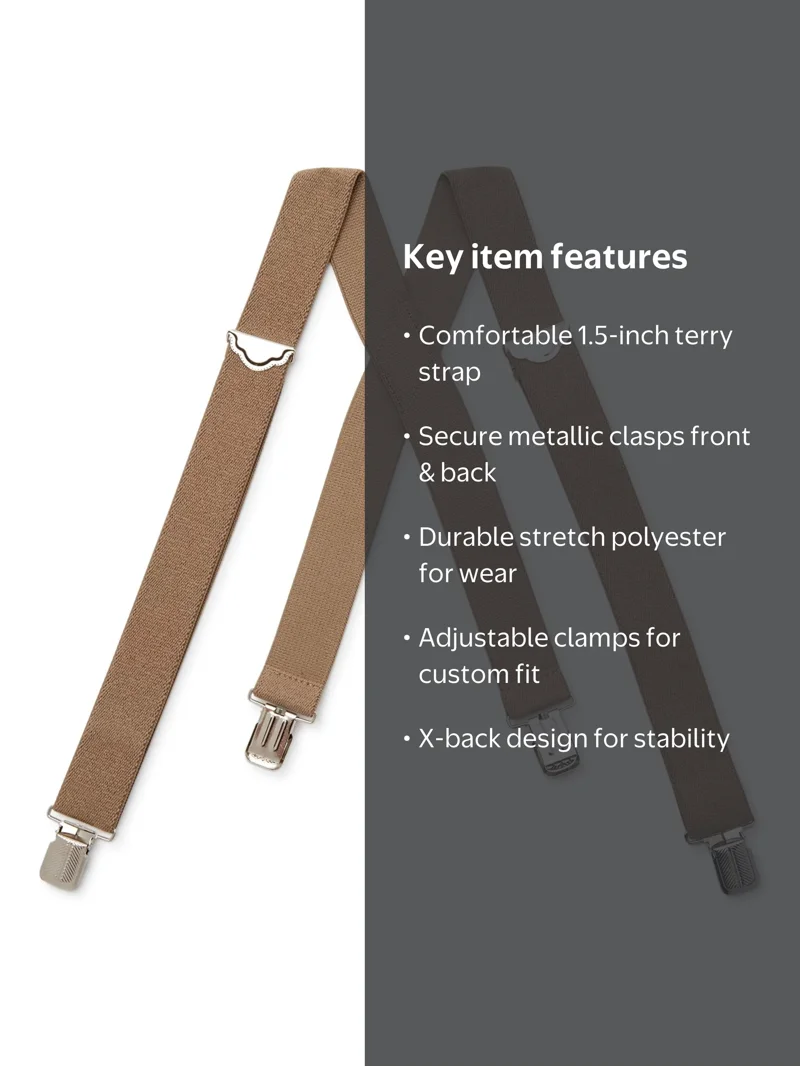 George Men's Adjustable Terry Suspenders, Taupe, One Size
