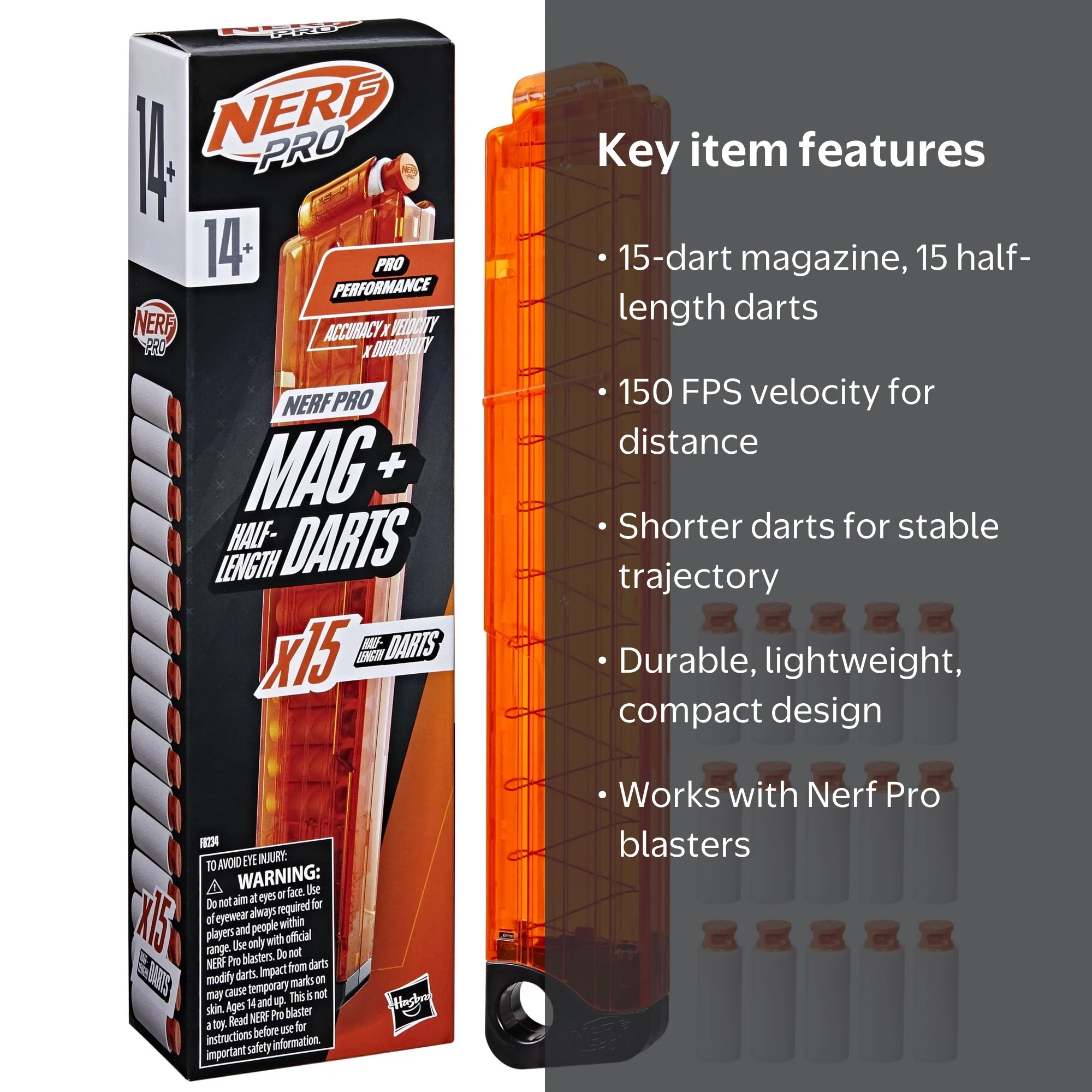 Nerf, Pro Half-Length Dart Magazine, 15 Darts, Ready to Reload