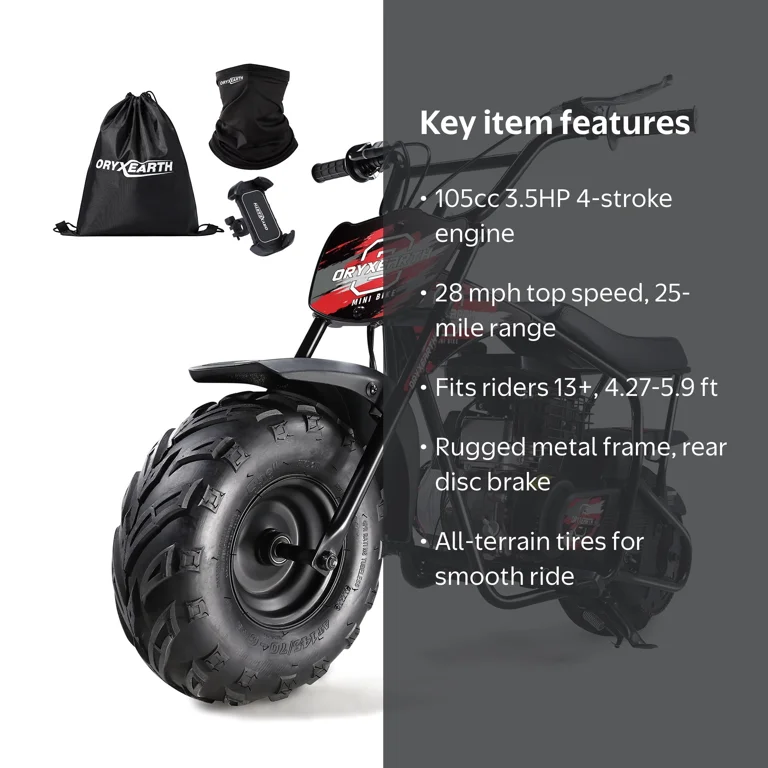 Oryxearth Mini Gas Dirt Bike, 105cc 4-Stroke Motorcycle, 24mph