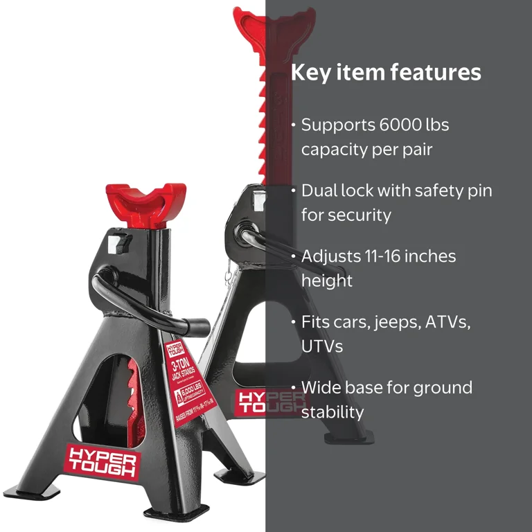 Hyper Tough 3 Ton Jack Stands, Safety Pins, 6000 lb Capacity