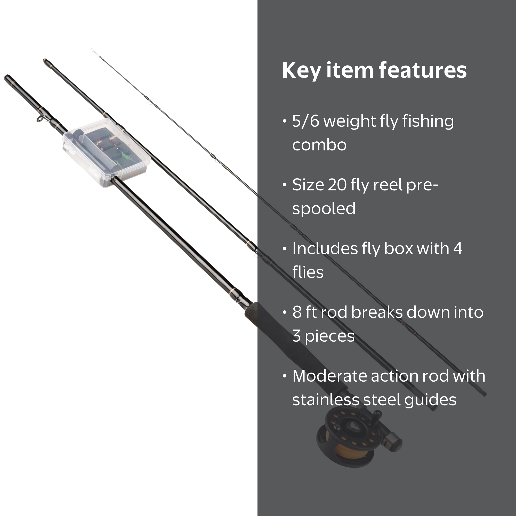 Ozark Trail 8 ft Fly Fishing Rod and Reel Combo with Fly Box and 4