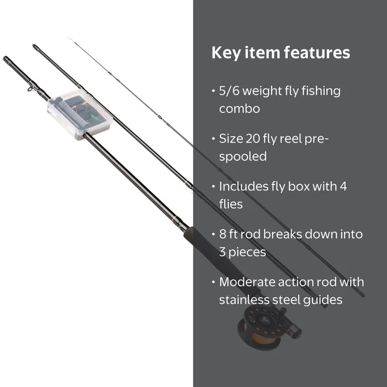 Ozark Trail 8 ft Fly Fishing Rod and Reel Combo with Fly Box and 4