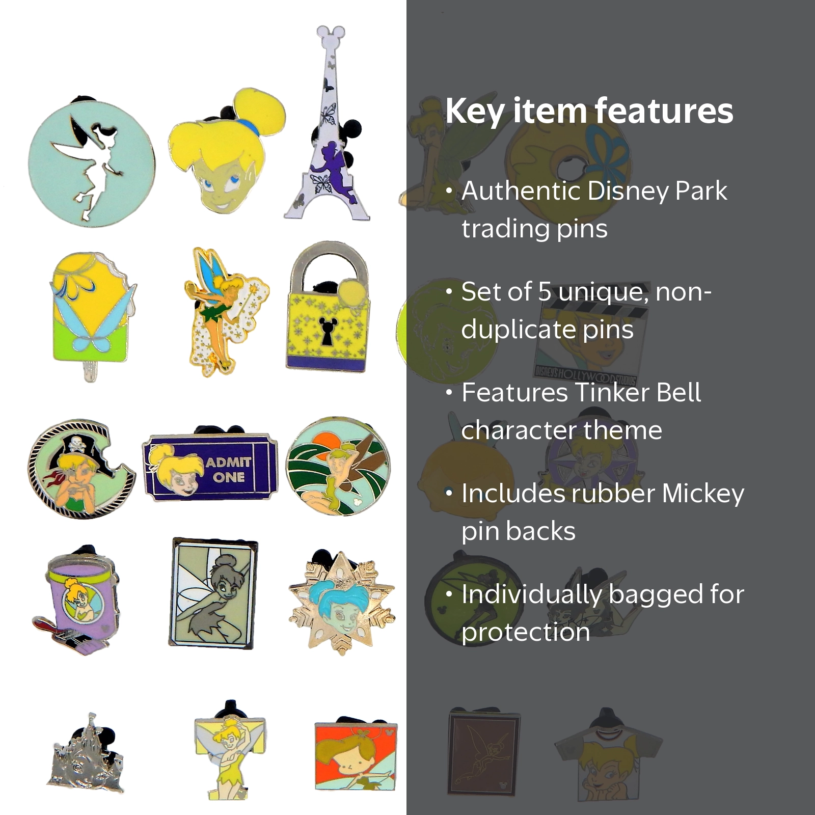 Disney Tinker Bell Trading Pins Set, 5 Random Authentic Lapel Pins