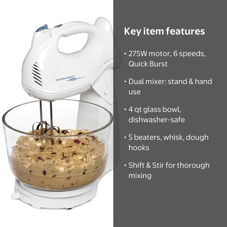 Hamilton Beach Power Deluxe 6-Speed Hand/Stand Mixer, 4-Qt Bowl