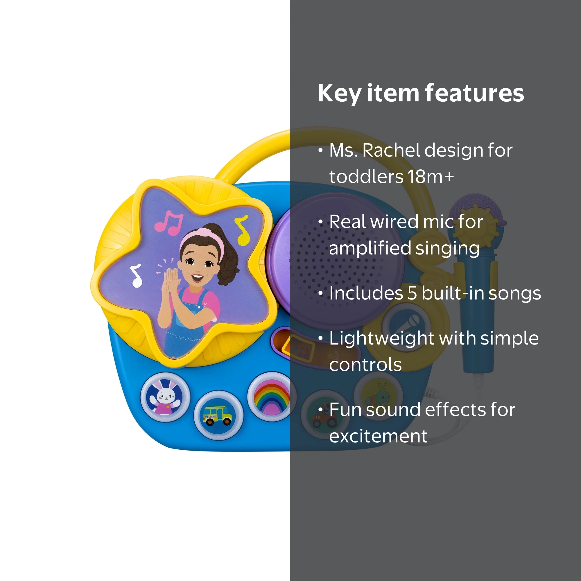 Ms. Rachel Karaoke Microphone Boombox for Toddlers with 5 Songs