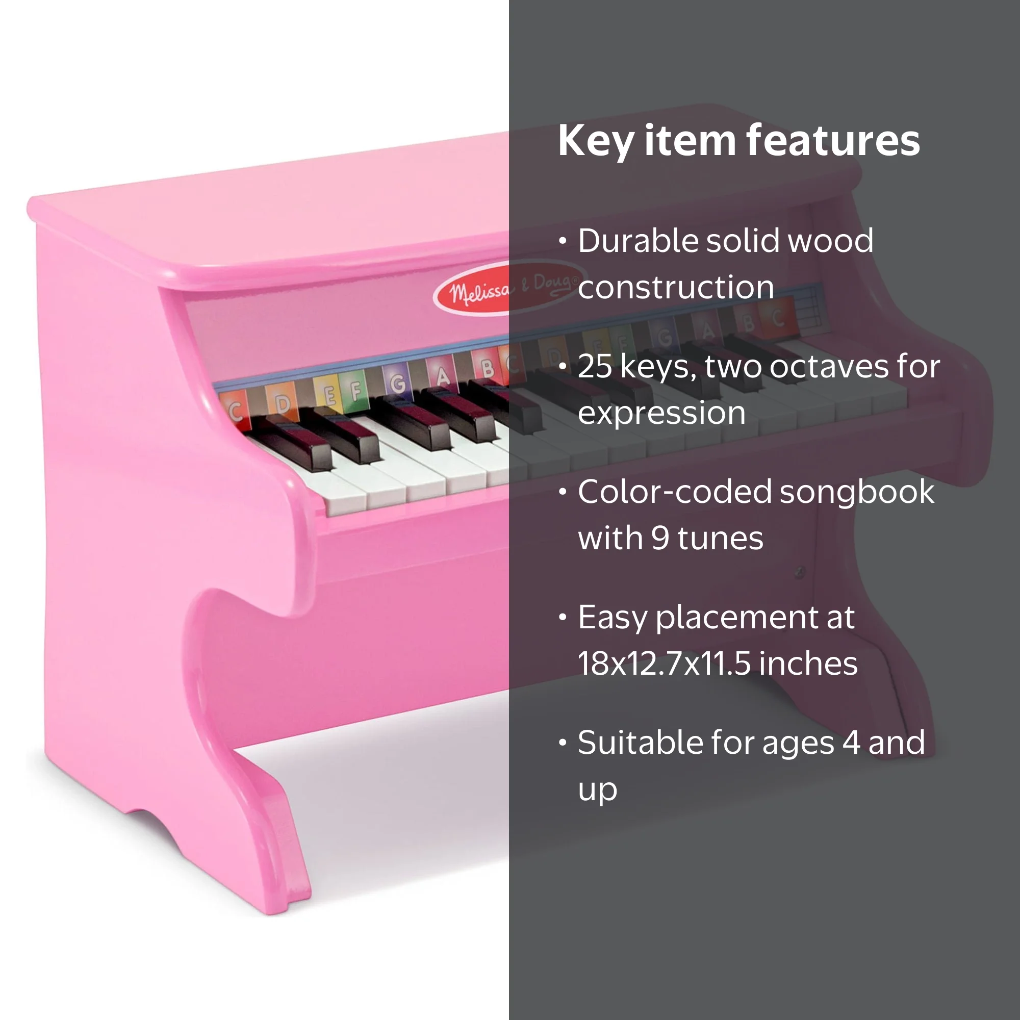 Melissa & Doug Child Learn-to-Play Pink Piano and Color-Coded