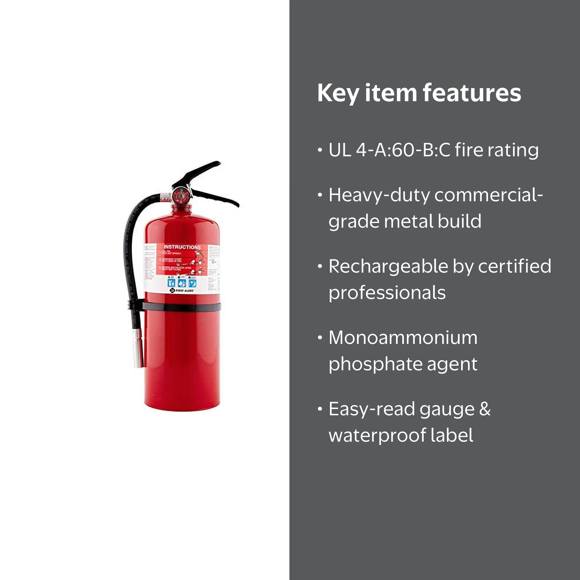 First Alert PRO10 Rechargeable Fire Extinguisher 4-A:60-B:C