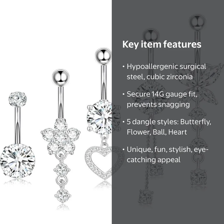 Briana Williams Surgical Steel Dangle Belly Button Rings for Women