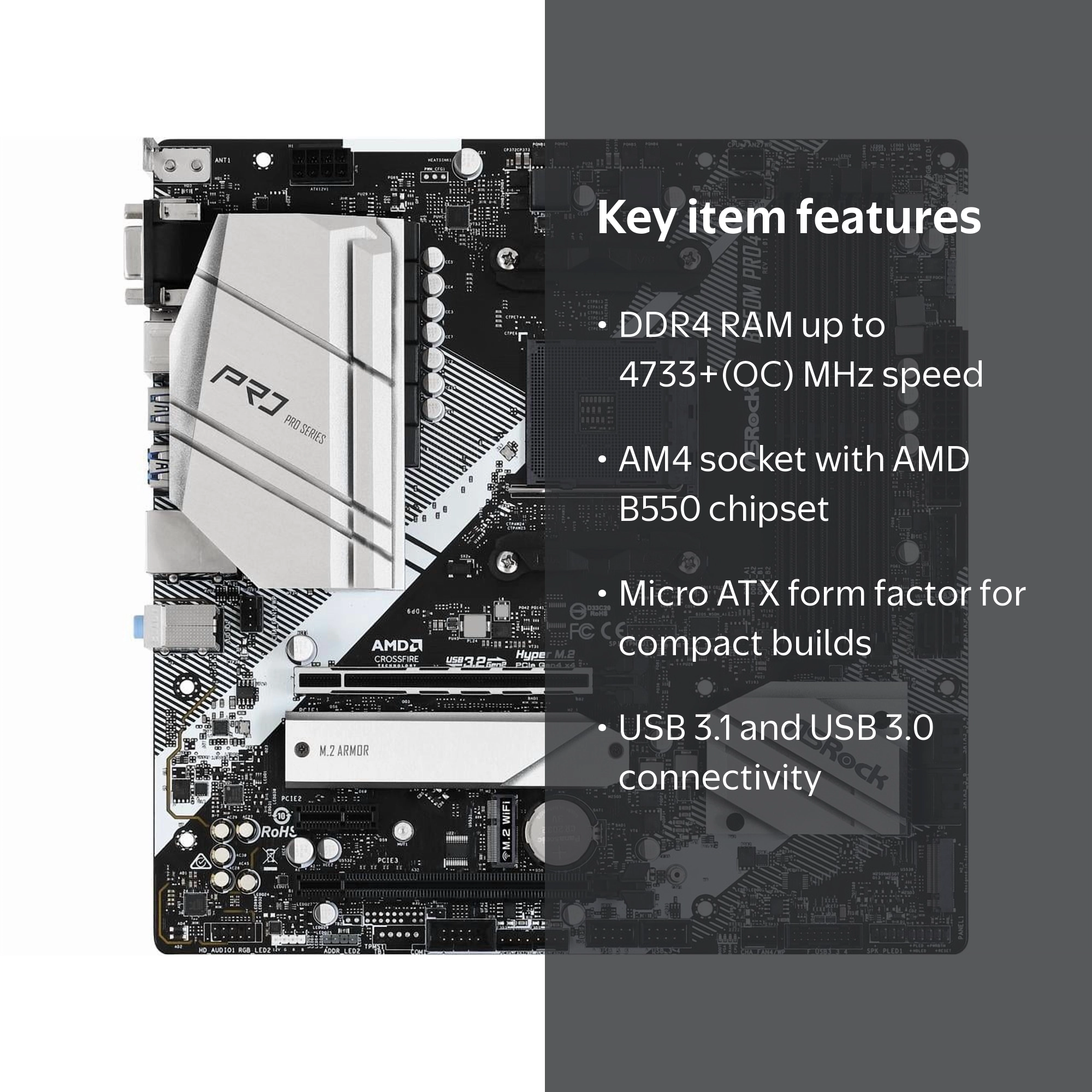 ASRock B550M PRO4 AM4 AMD B550 SATA 6Gb/s Micro ATX AMD