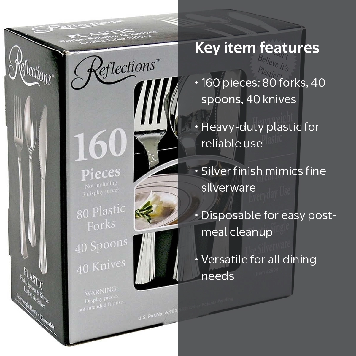 Reflections Plastic Heavy-Duty Disposable Cutlery Set, 160 ct