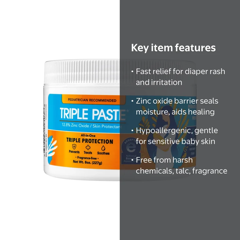 Triple Paste Diaper Rash Cream, Hypoallergenic Medicated Ointment