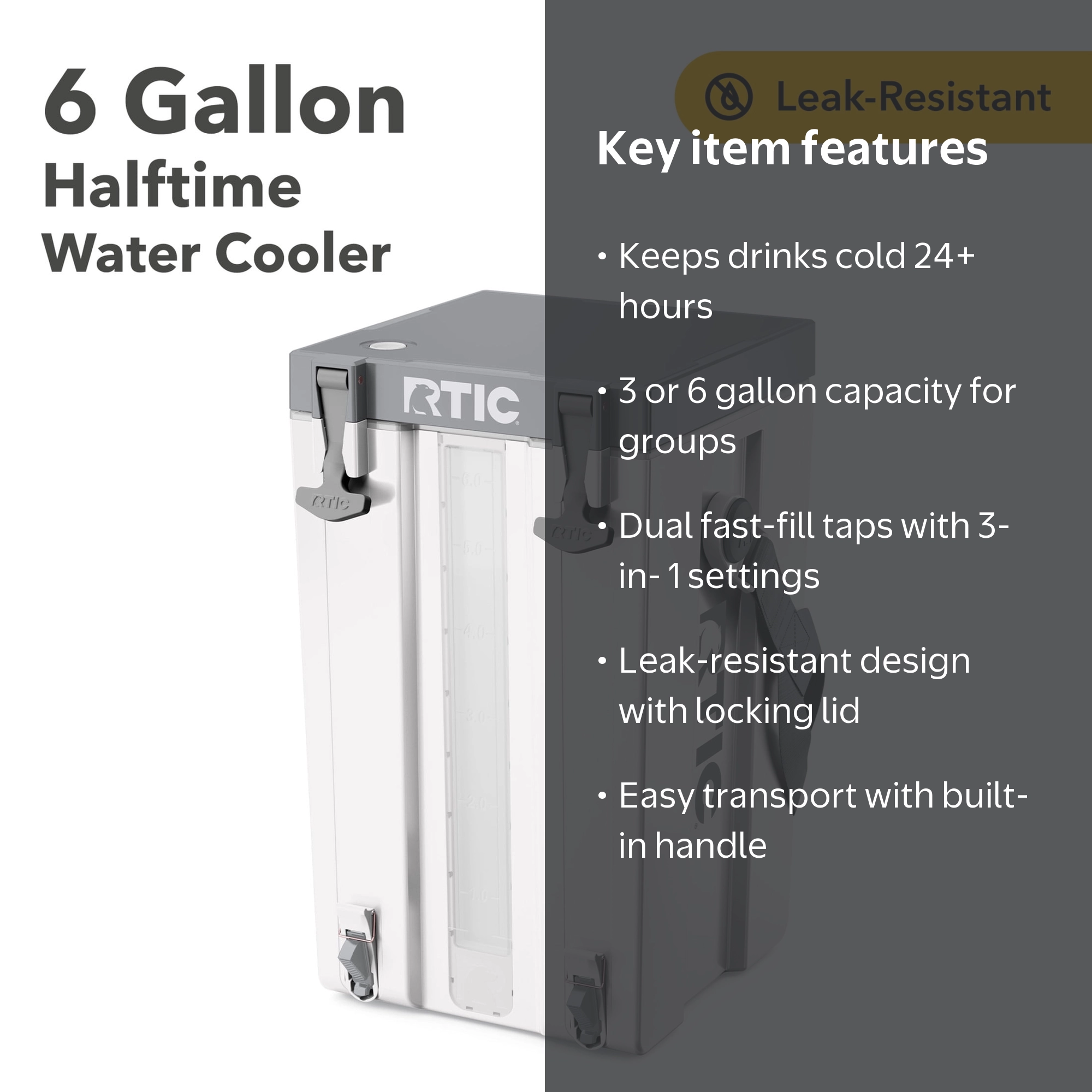 RTIC Halftime Large Sports Beverage Water Cooler, 6 Gallon Hard