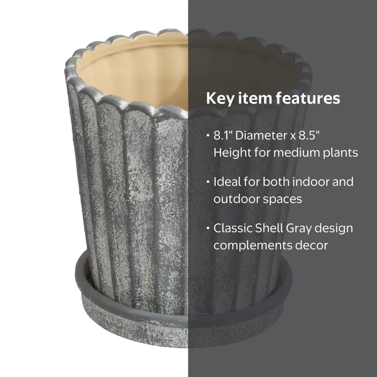 My Texas House 8 inch Shell Gray Ceramic Planter Pot - Walmart.com
