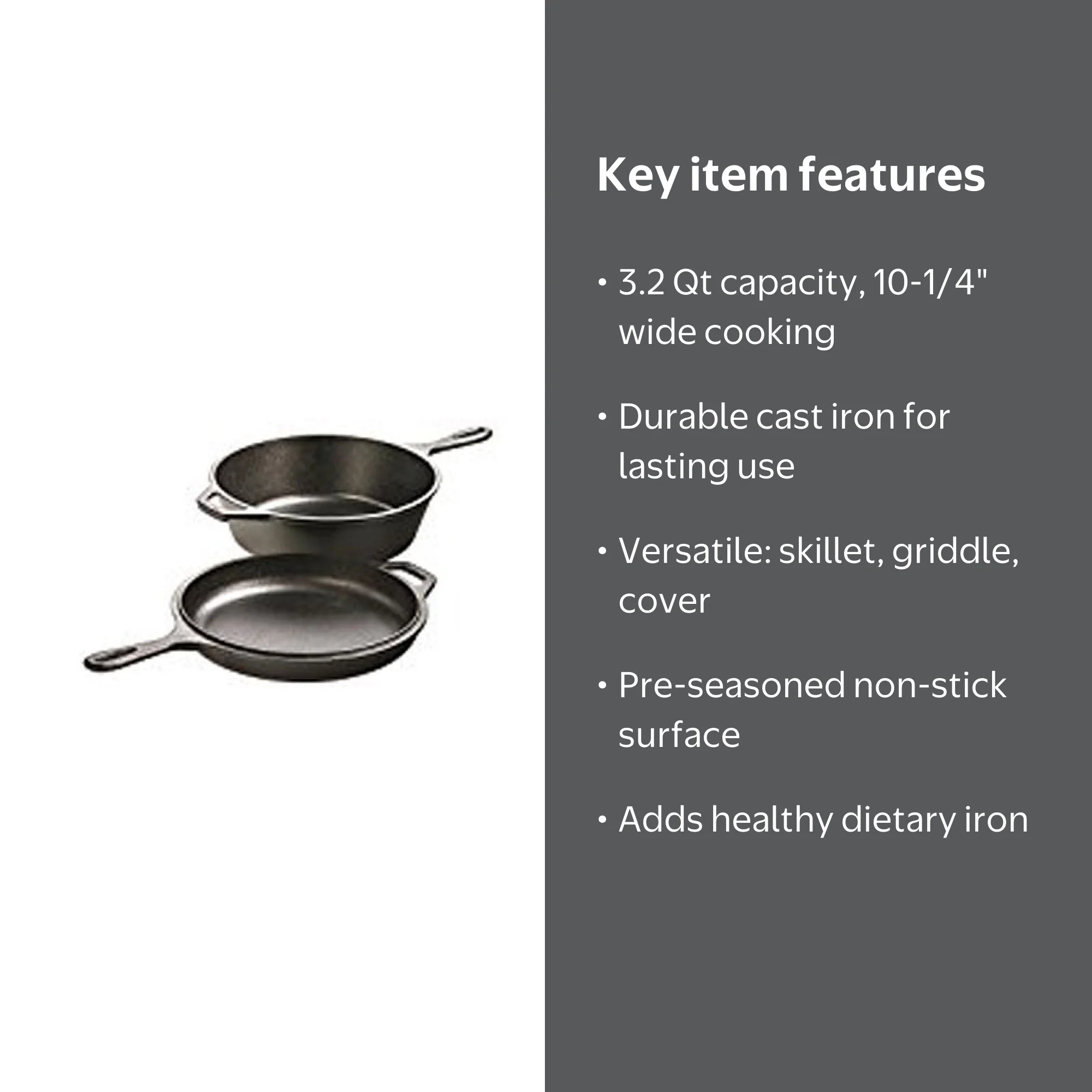 Lodge, Cast Iron Combo Cooker, LCC3, 10 1/4