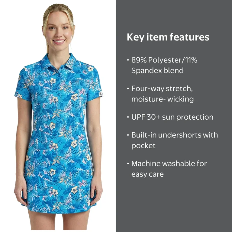Birdie Bound Women's Active Polo Dress with UPF30+, 2-Piece, Sizes
