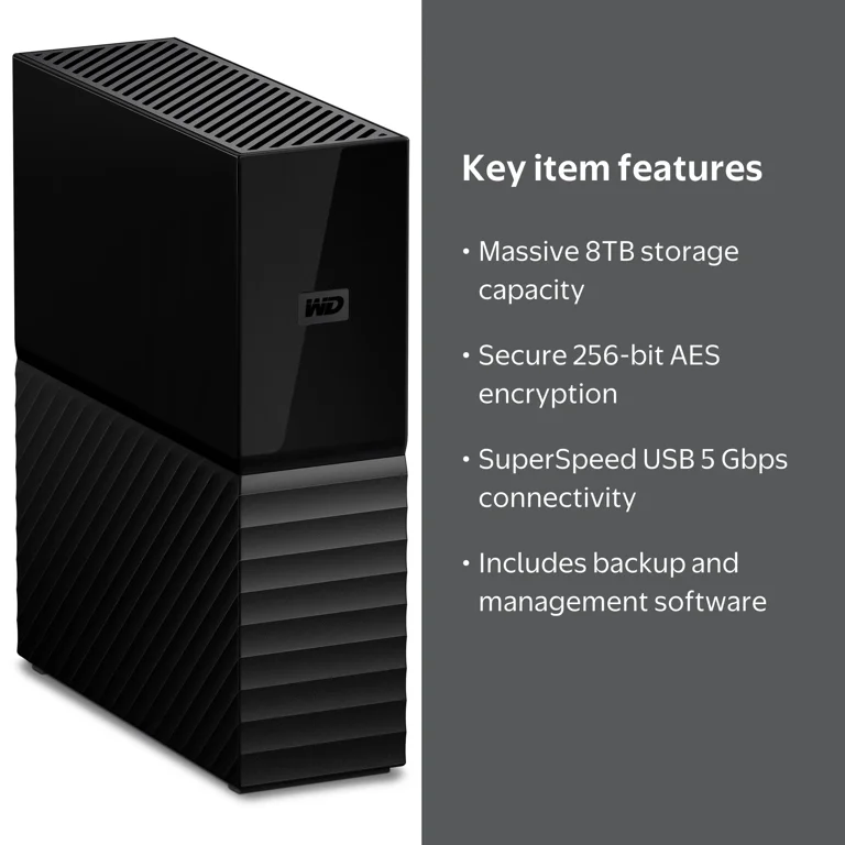 WD 8TB External Hard Drive, Desktop Storage with Backup Software