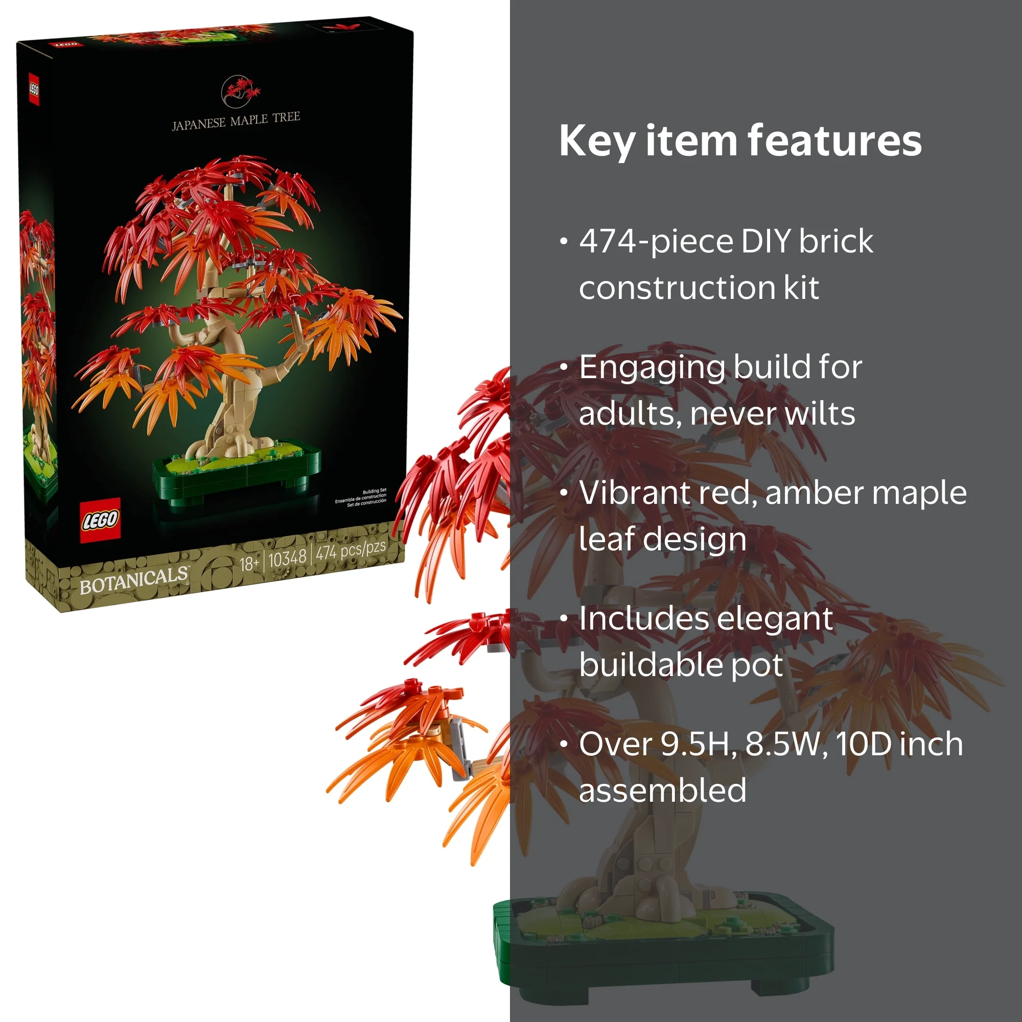 LEGO, Botanicals Japanese Red Maple Bonsai Tree, 10348, 474 Pieces