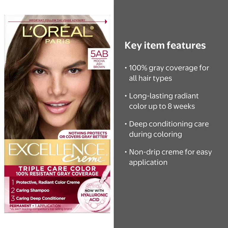 L'Oreal Paris Excellence Creme, Permanent Hair Color, 5AB Mocha