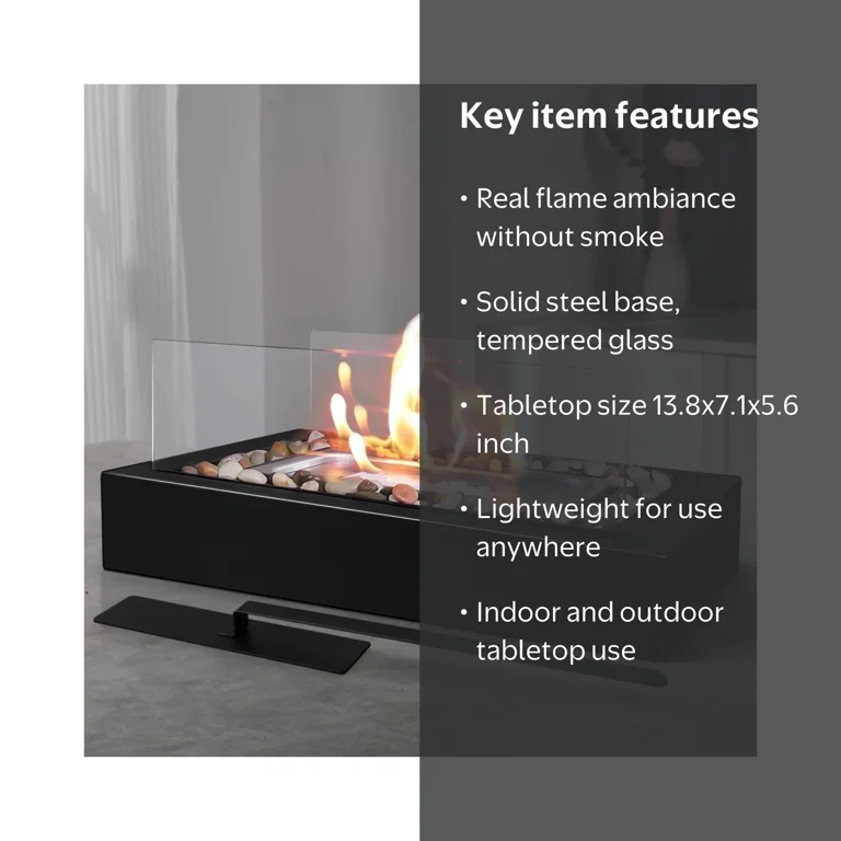 EAST FLAME Rectangular Tabletop Fire Pit with 2 Sided Glass Mini