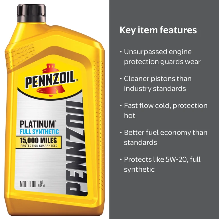 Pennzoil, Full Synthetic Motor Oil, 0W-20, 1-Quart - Walmart.com