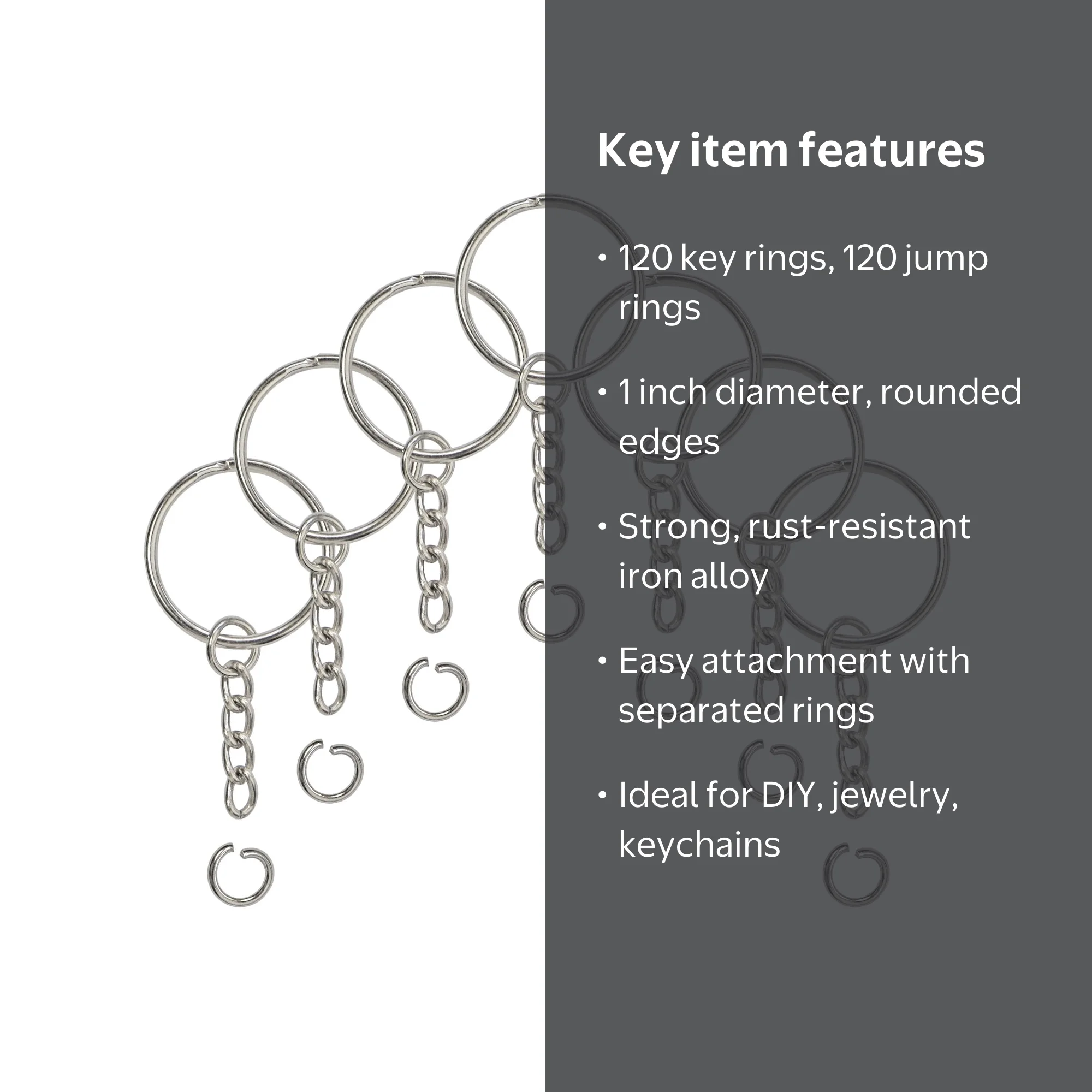Millennial Essentials Split Key Ring with Chain and Jump Ring, 1