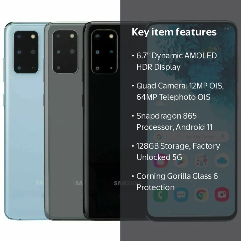 Samsung Galaxy S20+ Plus 5G, 128GB, Android 11, Ultra-Wide Quad
