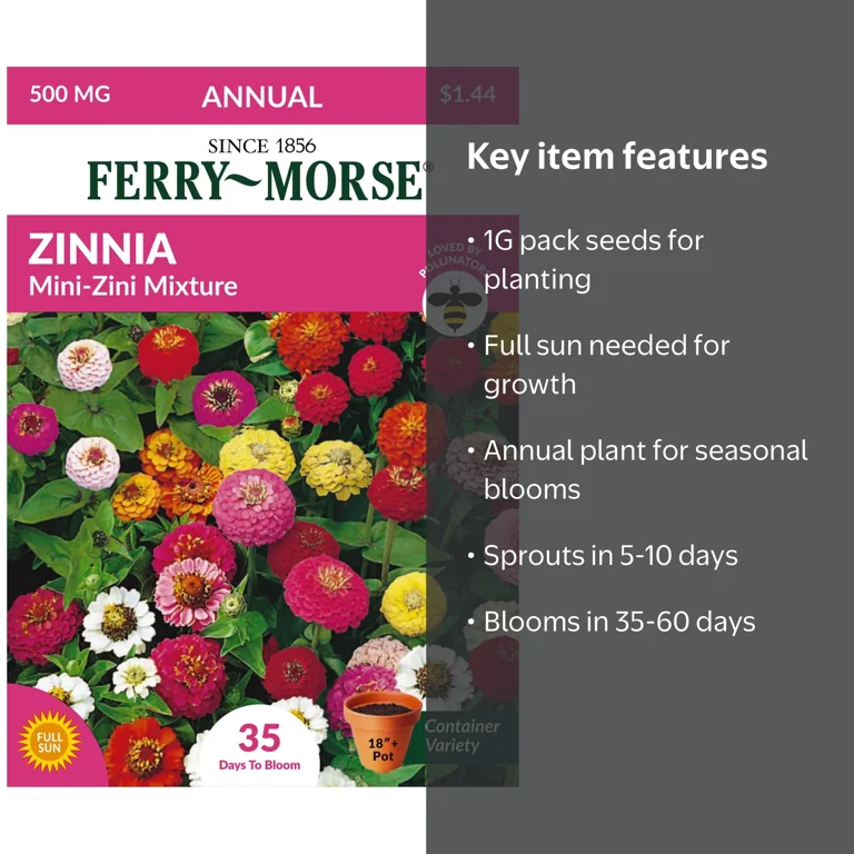 Ferry-Morse 1G Zinnia Mini-Zini Mixture Annual Flower Seeds Full