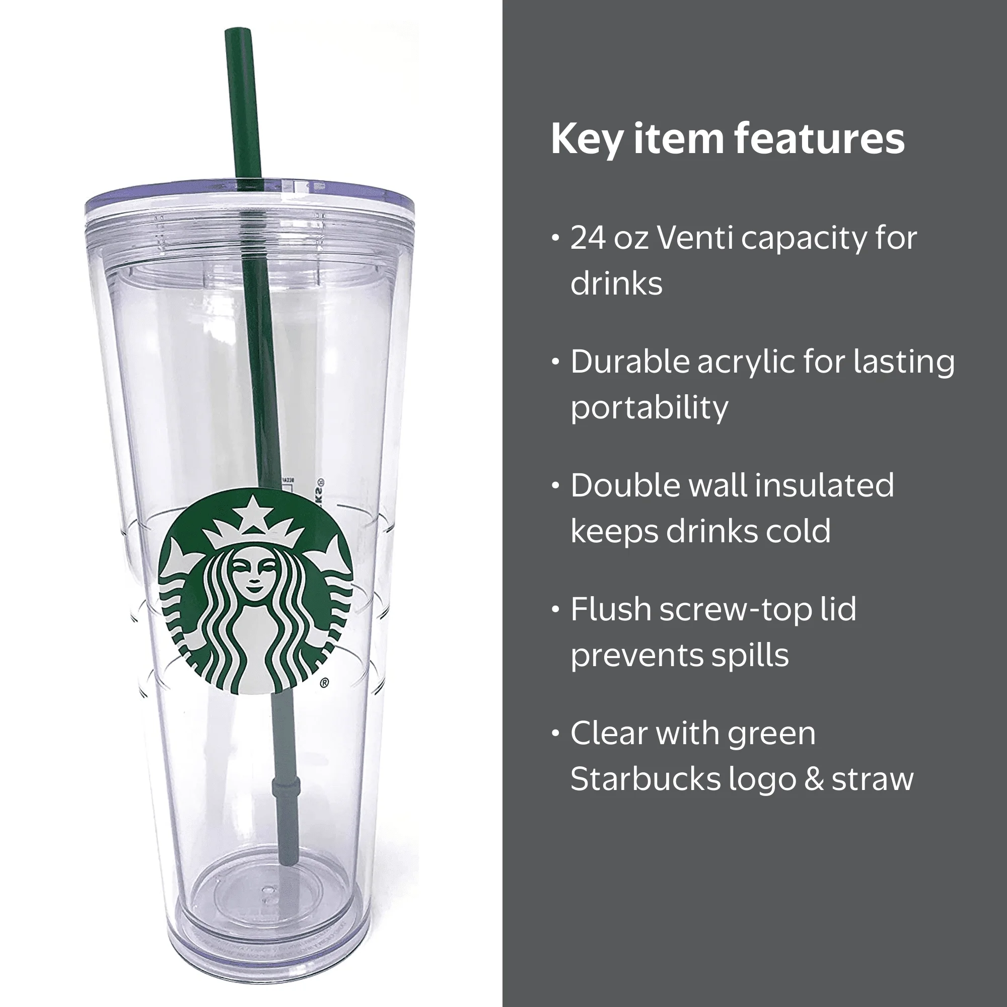 Starbucks Clear Acrylic Venti Tumbler with Green Logo and Straw